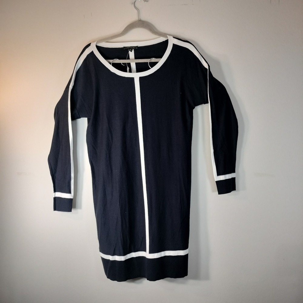 Ann Taylor Navy/White Colorblock Knit Sweater Dress w/Long Sleeves NWT M